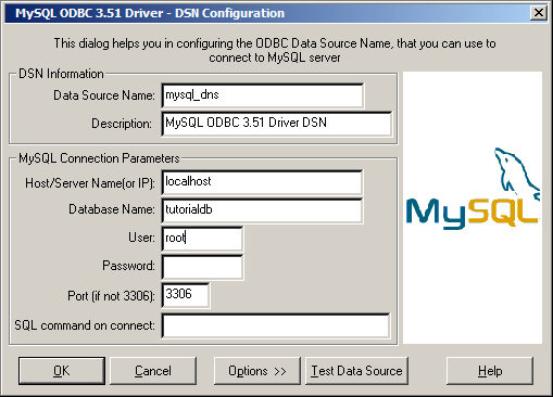 MySQL ODBC Driver, DSN configuration